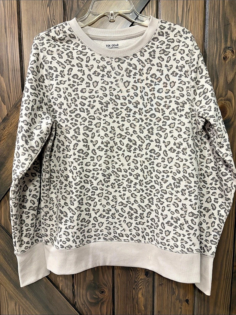 Tek Gear Ultrasoft Fleece Crewneck Sweatshirt Leopard Print Size Medium